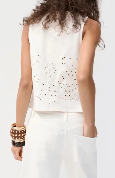 Mango Denim Vest With Openwork Embroidery In White