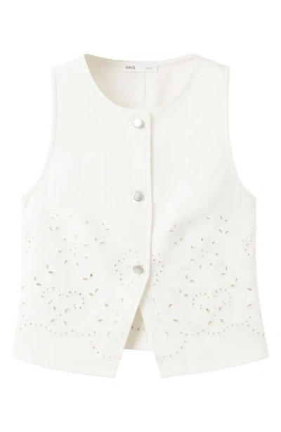 Mango Denim Vest With Openwork Embroidery In White