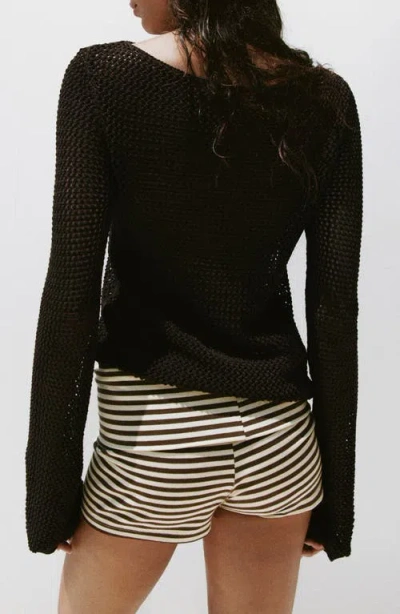 Mango Floral Openwork Sweater In Brown