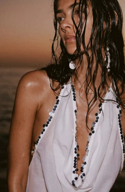 Mango Sequin Drape Halter Top In White