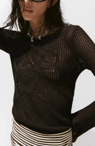 Mango Floral Openwork Sweater In Brown