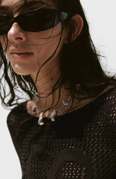 Mango Floral Openwork Sweater In Brown