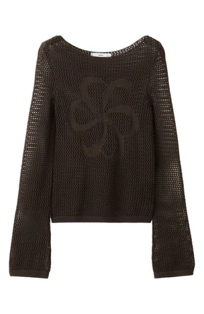 Mango Floral Openwork Sweater In Brown