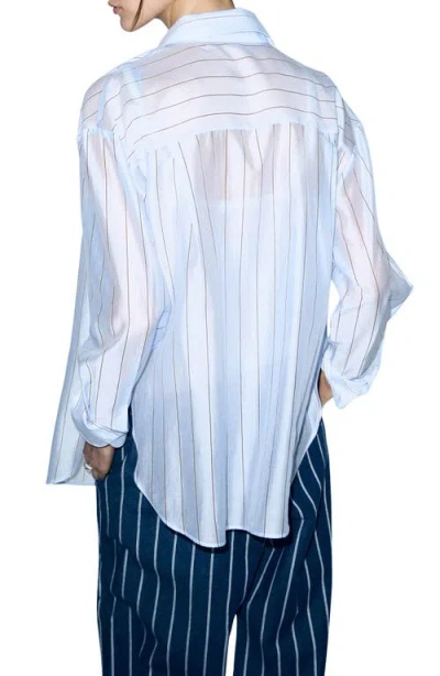 Mango Stripe Sheer Button-up Shirt In Blue