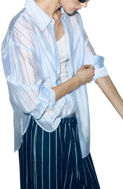Mango Stripe Sheer Button-up Shirt In Blue