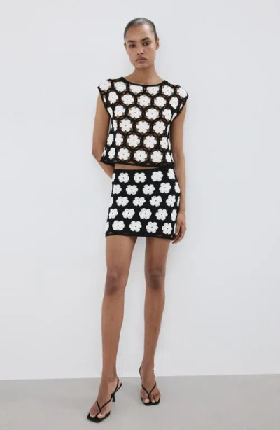 Mango Flower Embellished Openwork Sweater In Black