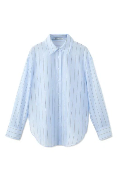 Mango Stripe Sheer Button-up Shirt In Blue