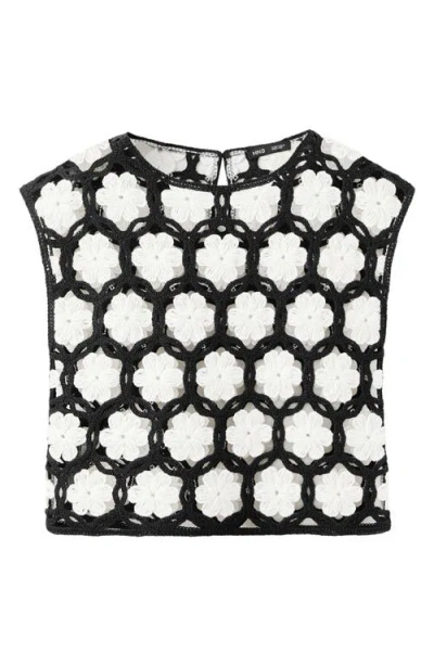 Mango Flower Embellished Openwork Sweater In Black