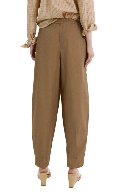 Mango Embroidered Side Stripe Cotton Drawstring Pants In Brown