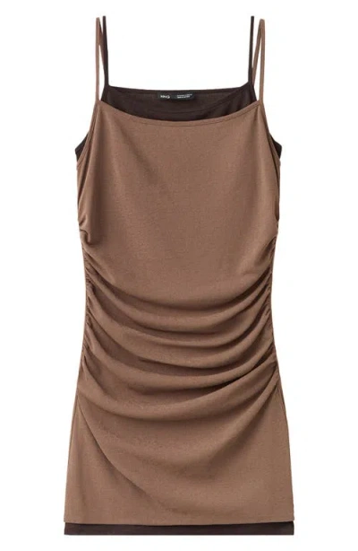 Mango Double-layer Short Dress In Brown
