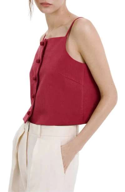 Mango Square Neck Button Front Top In Red