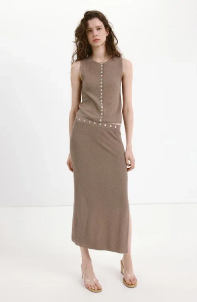 Mango Textured Top With Mixed Buttons In Brown