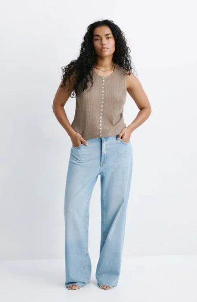 Mango Textured Top With Mixed Buttons In Brown