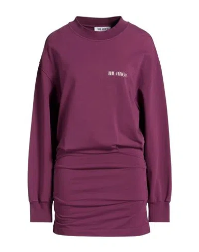 Attico Burgundy Draped Mini Dress With Long Sleeves In Purple