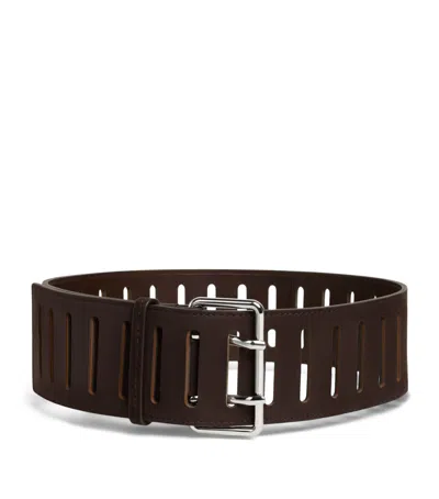 Alaïa Leather Rectangular Buckle Belt In Brown