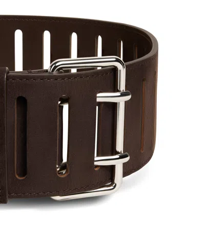 Alaïa Leather Rectangular Buckle Belt In Brown