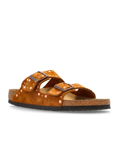 Birkenstock Arizona Rivets Studded Slide Sandal In Brown