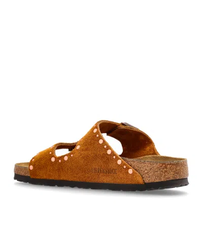 Birkenstock Arizona Rivets Studded Slide Sandal In Brown