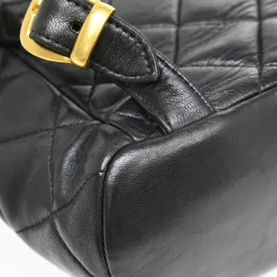 Pre-owned Chanel Duma Drawstring Backpack Quilted Leather Black Leather Backpack Bag ()