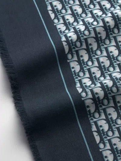 Dior Rectangular Scarf Long Cut Fringed Edges In Gray