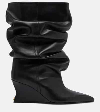 Balmain Leather Wedge Ankle Boots 60 In Black