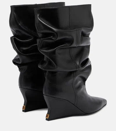 Balmain Leather Wedge Ankle Boots 60 In Black