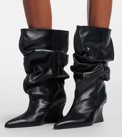 Balmain Leather Wedge Ankle Boots 60 In Black