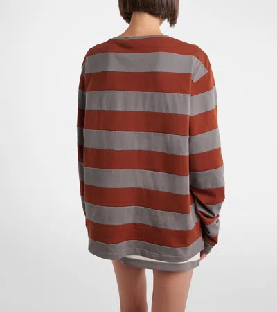 Miu Miu Cotton T-shirt With Striped Pattern In Brown