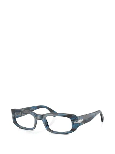 Persol Striped Rectangle-frame Glasses In Blue