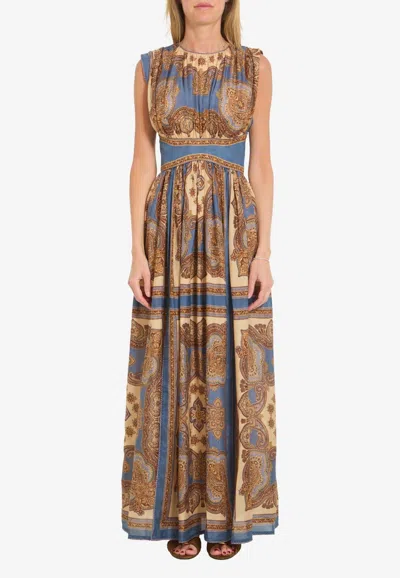 Zimmermann Womens Dark Blue Paisley Mahon Printed Silk Maxi Dress In Animal Print