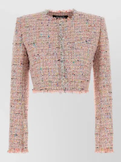 Balmain Tweed Blazer In Nylon-cotton Blend With Cupro Lining In Pink