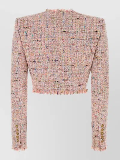 Balmain Tweed Blazer In Nylon-cotton Blend With Cupro Lining In Pink