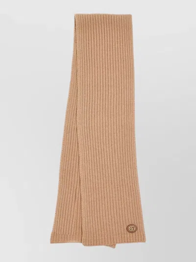 Gucci Rectangular Ribbed Scarf Versatile Layering Piece In Brown