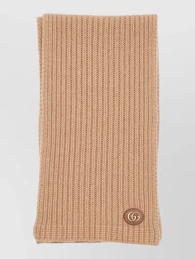 Gucci Rectangular Ribbed Scarf Versatile Layering Piece In Brown