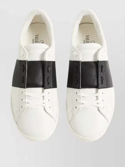 Valentino Garavani Minimalist Leather Sneakers With Contrasting Stripe Detail And Vlogo Signature In White