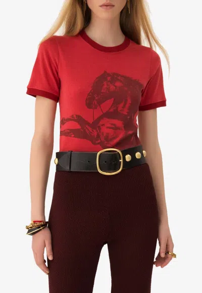 Chloé Printed Cotton-jersey T-shirt In Red
