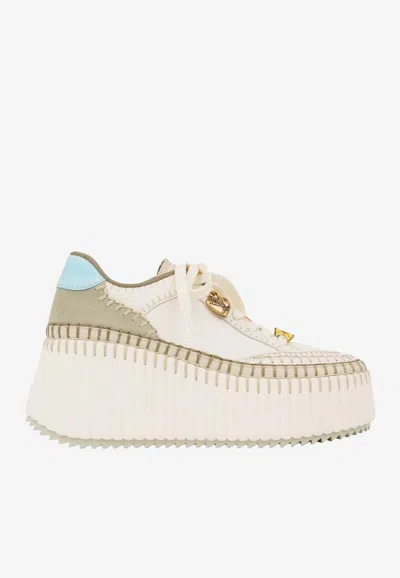Chloé Nama Patchwork Suede-trimmed Leather Platform Sneakers In White