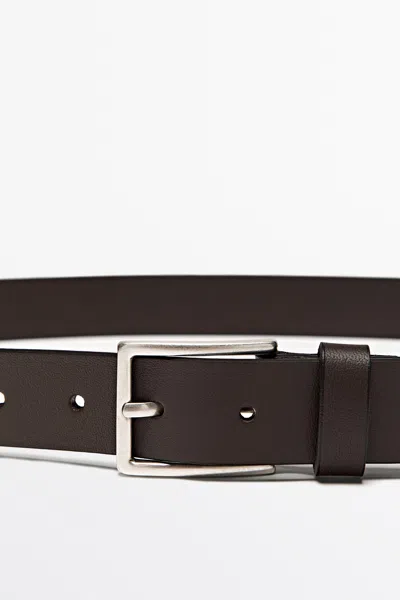 Massimo Dutti Nappa Leather Belt With Rectangular Buckle In Black