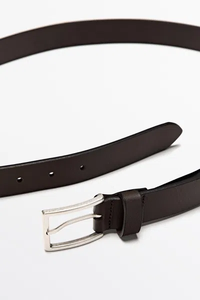 Massimo Dutti Nappa Leather Belt With Rectangular Buckle In Black