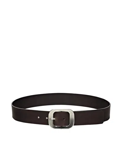 Massimo Dutti Nappa Leather Belt With Rectangular Buckle In Brown