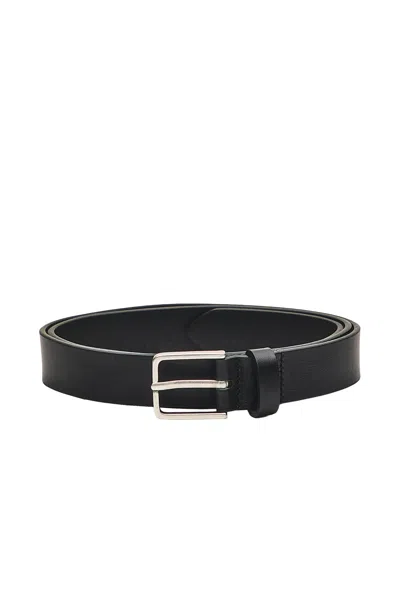 Massimo Dutti Nappa Leather Belt With Rectangular Buckle In Black