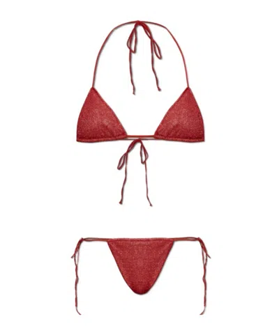 Oseree Lurex-thread Triangle Bikini In Red