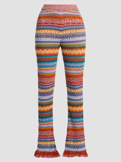 Etro Flared Knit Cotton Trousers With Stripes And Openwork In Multi