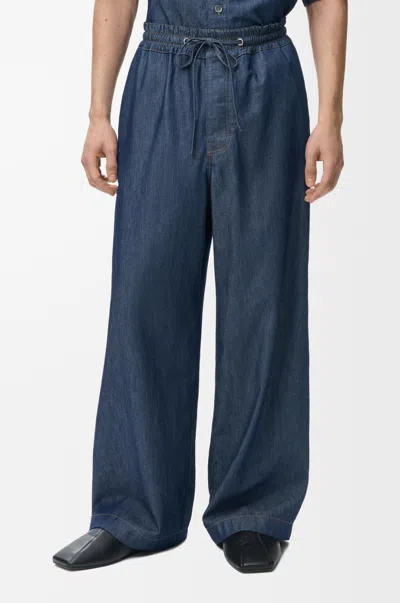 Loewe Drawstring Chambray Trousers In Blue