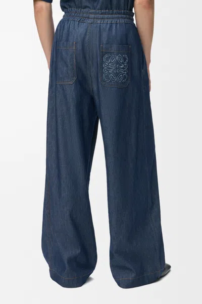 Loewe Drawstring Chambray Trousers In Blue