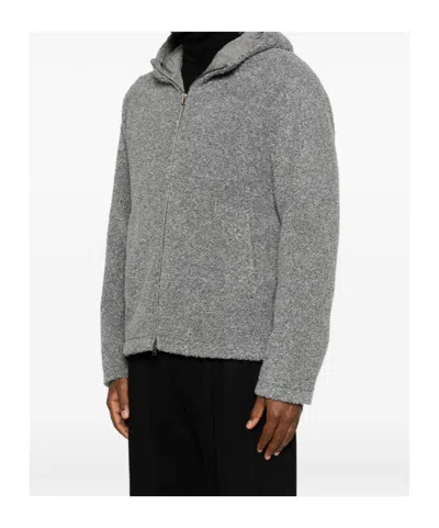 Herno Hooded Bouclé-effect Coat In Gray