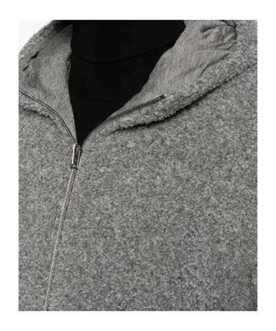 Herno Hooded Bouclé-effect Coat In Gray
