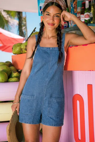 Cupshe Keep Winning Denim Romper In Blue