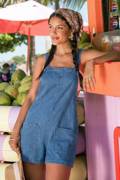 Cupshe Keep Winning Denim Romper In Blue