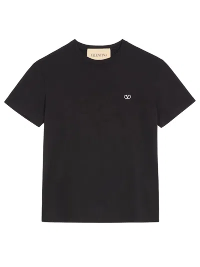 Valentino Logo-embroidered Cotton-jersey T-shirt In Black